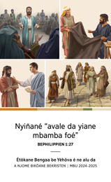 Collage: 1. Étienne a kamane mbunane wé ôsu Sanhédrin. 2. Aquila ba Priscille ba kôme menda bindelé nsamba. 3. Philippe, minga wé, a bengo bap belal ba wulu njoñ. 4. Tite a laane a mvendé.