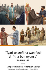 Fowtow: 1. Stefanus e taki fu a bribi fu en na fesi a Grankrutu fu den Dyu. 2. Akwila nanga Preskela e wroko makandra fu meki wan tenti. 3. Filipus, en wefi, nanga den fo umapikin fu den e waka na tapu wan pasi. 4. Titus e taki nanga wan owruman.