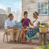 In una grande città, una sorella che vive in una casa modesta è felice di ricevere incoraggiamento tramite le Scritture da una coppia che le ha portato del cibo.