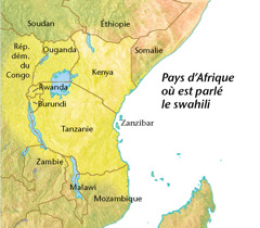 Carte des pays d’Afrique où est parlé le swahili