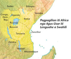 Mapa dagiti pagilian iti Africa nga agus-usar iti lenguahe a Swahili