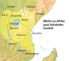 Karte oyo elakisi bisika oyo Swahili elobamaka na Afrika