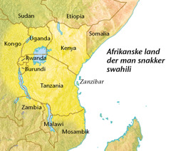 Et kart over afrikanske land der man snakker swahili