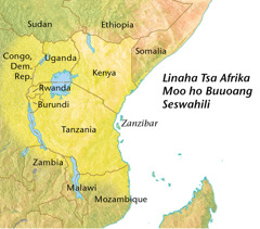Mapa oa linaha tsa Afrika, moo ho buuoang Seswahili