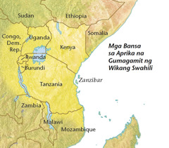 Mapa ng mga bansa sa Aprika na gumagamit ng wikang Swahili