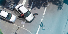 Overhead scene of a pedestrian killed in a road accident