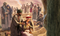 Mary weeps in grief as Jesus dies at Golgotha