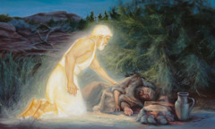 Um anjo acordando o profeta Elias