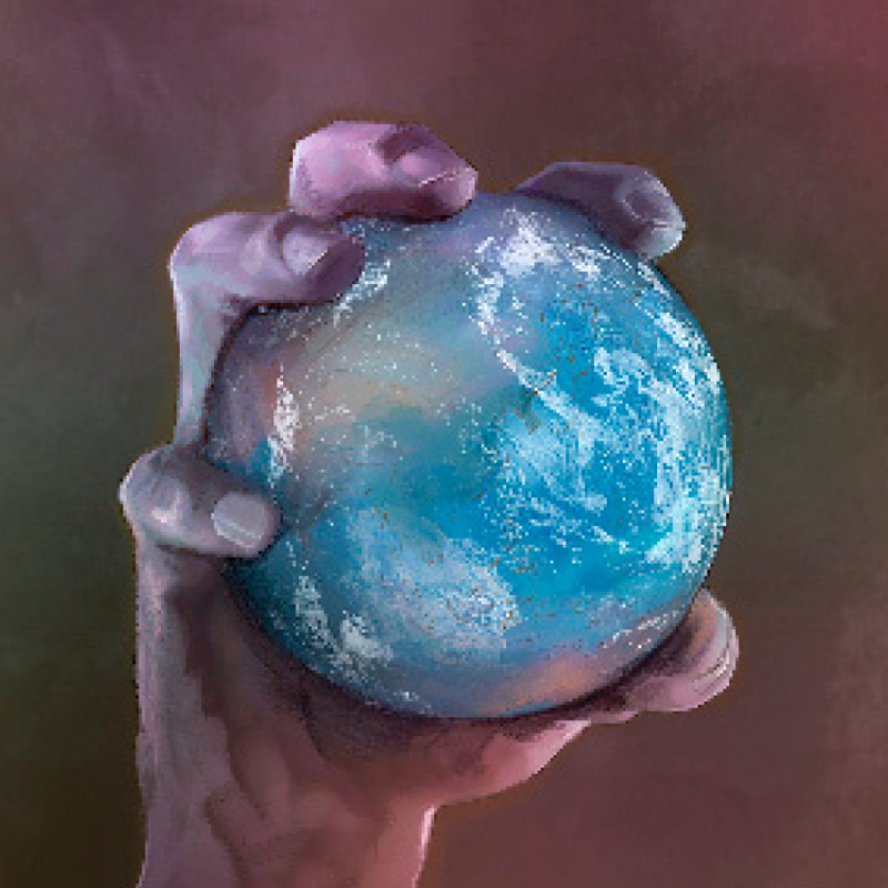 Uma mão segurando o globo terrestre