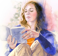 聖書を読んで自己吟味をする女性