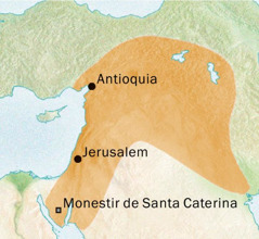 Mapa de la zona que envolta Antioquia i Jerusalem, on antigament es parlava el siríac