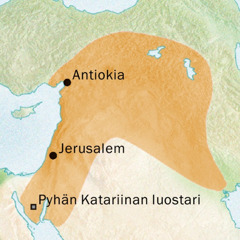 Kartta Antiokiaa ja Jerusalemia ympäröivästä alueesta, missä puhuttiin syyriaa