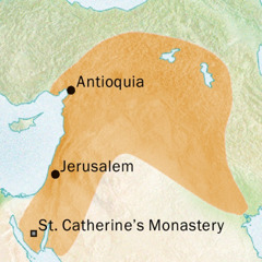 Mapa sang lugar sa palibot sang Antioquia kag Jerusalem nga ginahambal ang Syriac