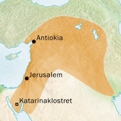 Kart over det området rundt Antiokia og Jerusalem hvor det ble snakket syrisk