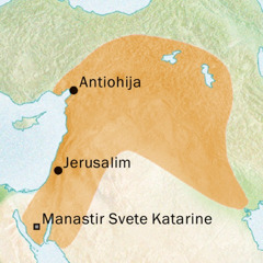 Mapa područja oko Antiohije i Jerusalima gde se govorio sirijski