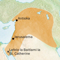 Mmapa wa lefelo le le dikologileng Antioka le Jerusalema kwa go buiwang Sesiria gone