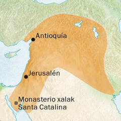 Mapa niku tasiya nema tapakgsini Antioquía chu Jerusalén, niku xchuwinankan siríaco