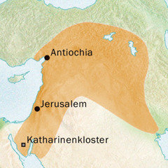 Landkarte des Gebiets um Antiochia und Jerusalem, wo Syrisch gesprochen wurde