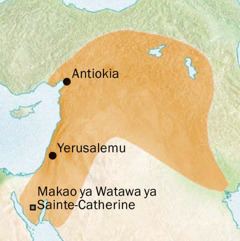 Karte ya eneo linalozunguka Antiokia na Yerusalemu ambako luga ya Kisiria ilizungumuzwa