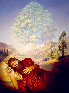 Koning Nebukadnezar die over een enorme boom droomt