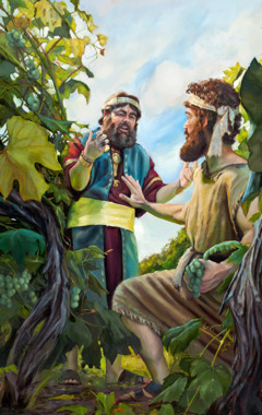 King Ahab approaches Naboth in a vineyard