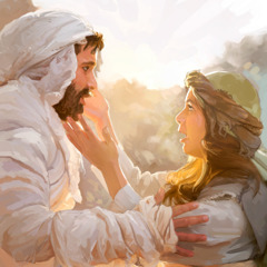 Възкресеният Лазар прегръща сестра си