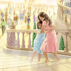 Женщина обнимает воскресшую маленькую девочку в будущем раю