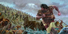 Barak ja hänen miehensä ryntäävät alas Taborinvuorelta Siseran armeijan kimppuun