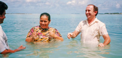 Baptism in a lagoon