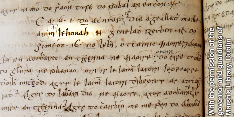 A page of Bedell’s Bible with Jehovah’s name highlighted