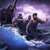 Quelques disciples luttant pour faire avancer leur bateau dans la tempête, tandis que Pierre saute par-dessus bord pour marcher sur l’eau