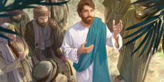 Καθώς οι μαθητές σκύβουν το κεφάλι τους, ο Ιησούς κοιτάζει ψηλά και προσεύχεται
