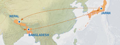 Map ma nyiso yo ma wuok Japan ka dhi Nepal, Bangladesh, kendo duogo Japan