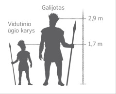 Schema, vaizduojanti Galijotą ir vidutinio ūgio karį