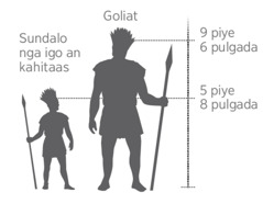 Scale model han higante nga hi Goliat ngan sundalo nga may aberids nga kahitaas