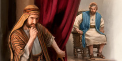 El profeta Natán pensando antes de comunicarle el mensaje divino al rey David