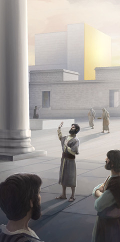 A man swears an oath in the temple