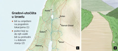 Karta na kojoj je prikazano šest gradova-utočišta u Izraelu i prohodna cesta
