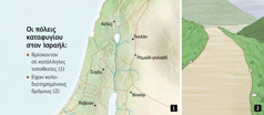 Χάρτης που δείχνει τις έξι πόλεις καταφυγίου στον Ισραήλ και έναν καλοδιατηρημένο δρόμο