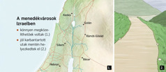 Egy térképen fel van tüntetve a hat menedékváros Izrael területén, és mellette egy jól karbantartott út