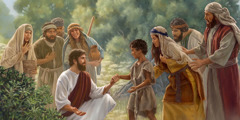 耶穌治好了一個小男孩，男孩的父母和周圍的人都驚喜萬分
