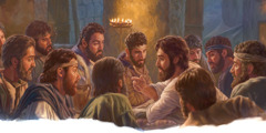 Jesus talks with his apostles on the evening before his death