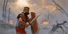 Un trópa di Roma bistidu ku se armadura konplétu