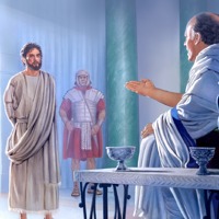 Jesus stands before Pontius Pilate