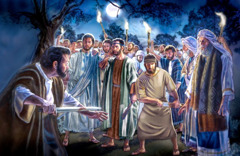 Jesus rebukes Peter for using a sword to cut off Malchus’ ear
