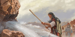 Moses strikes the crag and water pours out