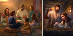 יוסף ומרים עם ישוע התינוק; יוסף ומרים מלמדים את ישוע ואת שאר ילדיהם