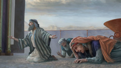 Môi-se nài xin Đức Giê-hô-va chữa lành cho Mi-ri-am khỏi bệnh phong cùi, A-rôn đang nhìn