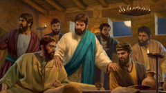 Jesus vejleder mildt og roligt sine disciple efter at de har haft en diskussion om hvem af dem der er den største