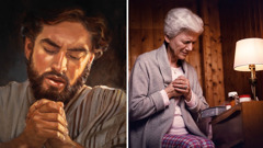 Jesus prays; an older sister prays